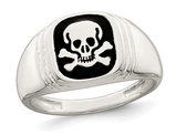 Men's Skull and Crossbones Ring in Sterling Silver with Black Enamel