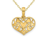 14K Yellow Gold Hearts in Heart Charm Pendant Necklace with Chain
