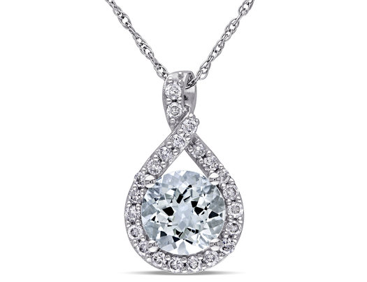 1.75 Carat (ctw) Aquamarine Pendant Necklace in Sterling Silver with Chain and Accent Diamonds