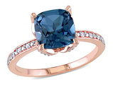2.60 Carat (ctw) London Blue Topaz Ring in 10K Rose Pink Gold with Accent Diamonds