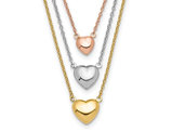 14K Yellow , White and Rose Gold Three Heart Necklace (16 Inches)