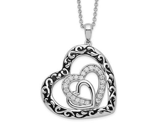- My Blended Family - Heart Pendant Necklace in Sterling Silver with Synthetic Cubic Zirconias