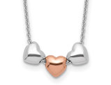 Sterling Silver Three Colored Puffed Heart Necklace (18 Inches)
