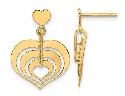 14K Yellow Gold Polished Heart Dangle Earrings