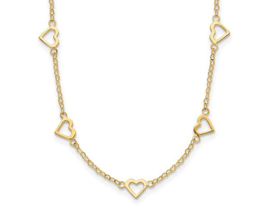 14K Yellow Gold with Open Hearts Necklace (18 Inches)