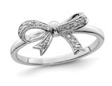 Sterling Silver Bow Ribbon Ring with Diamond Accent