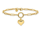 14K Yellow Gold Puffed Heart Paper-Clip Link Bracelet (7.25 inches) 