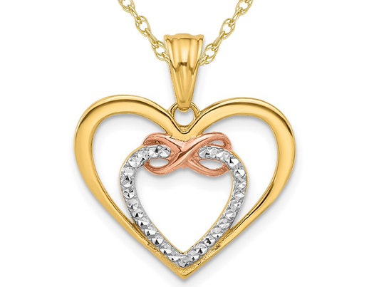 14K Yellow and White Gold Heart Infinity Charm Pendant Necklace with Chain