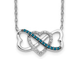1/10 Carat (ctw) Blue and White Diamond Triple Heart Pendant Necklace in 14K White Gold with Chain