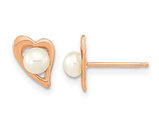 14K Rose Gold Freshwater Cultured Button Pearl Heart Earrings