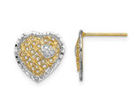 14K Yellow and White Gold Filigree Heart Post Earrings