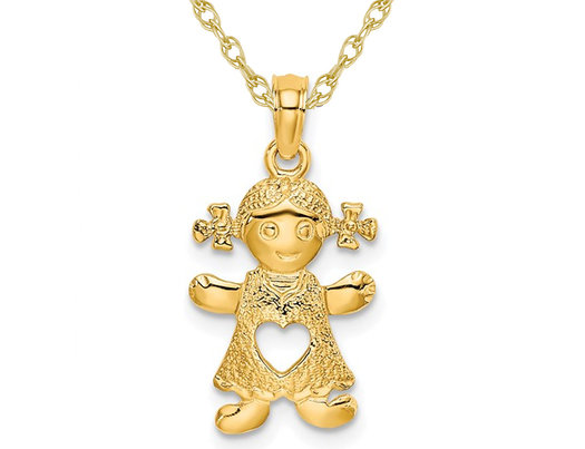 10K Yellow Gold Playful Girl Charm Pendant Necklace with Chain