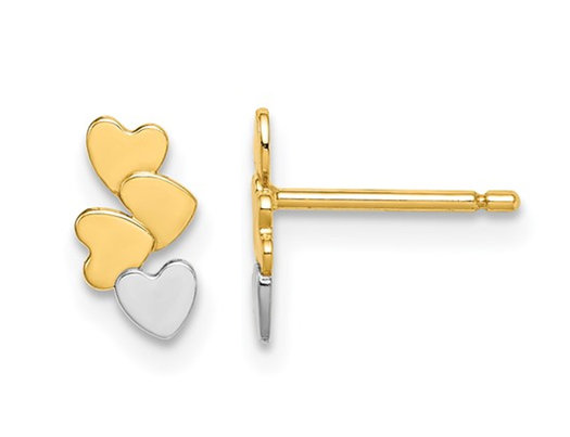 Small 14K Yellow and White Gold Multi Heart Post Earrings