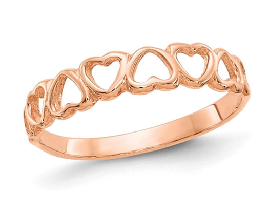 10K Rose Pink Gold High Polished Heart Promise Ring (SIZE 7)
