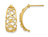 14K Yellow Gold Heart Lattice J-Hoop Earrings