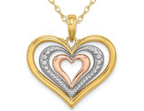 14K Yellow Gold Triple Heart Charm Pendant Necklace with Chain