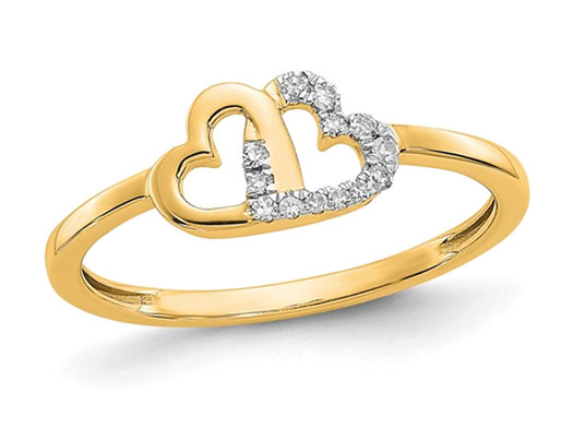 10K Yellow Gold Double Heart Promise Ring with Accent Diamonds (SIZE 7 )