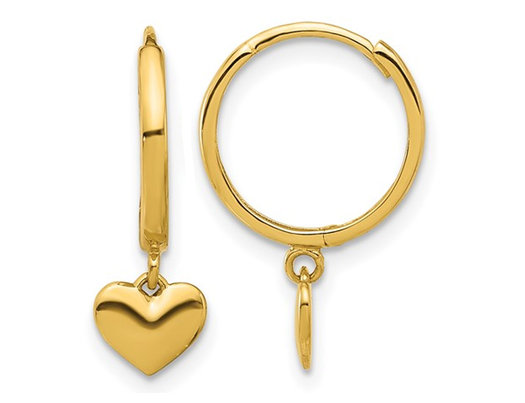 14K Yellow Gold Heart Huggie Hoop Polished Earrings