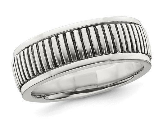 Men's Oxidized Patterned Sterling Silver Ring (8mm)
