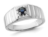 Mens 1/3 Carat (ctw) Dark Blue Sapphire Ring in Sterling Silver