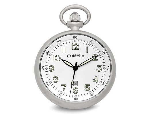 Chisel Stainless Steel White Dial Pocket Watch (48mm)