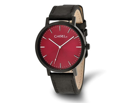 Chisel Black Plated Red Dial Analog Watch with Leather Band