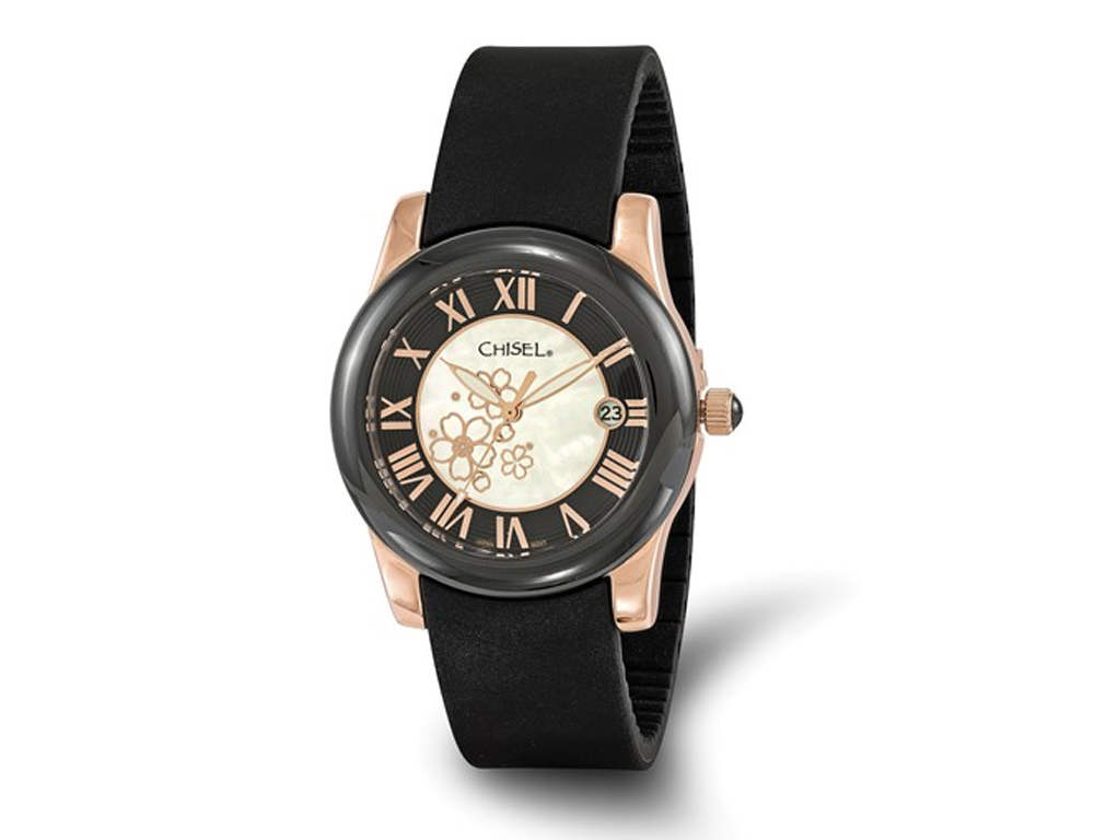Ladies Chisel Black Rose Plated Dial Analog Watch with Black Rubber Strap - Picture 1 of 2