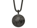 Mens Black Stainless Steel Earth Globe Pendant Necklace with Chain (24 Inches)