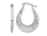 14K White Gold Polished Diamond-cut Hoop Earrings