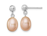 Sterling Silver Freshwater Cultured Pink Pearl 7-8mm Post Dangle Earrings