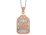 10K Rose and White Gold Filigree Heart and Lock Pendant Necklace with Chain and Diamonds