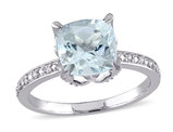 1.75 Carat (ctw) Aquamarine Cushion-Cut Ring in 10K White Gold with Diamonds