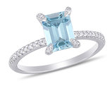 1.90 Carat (ctw) Aquamarine Octagon Ring with Diamonds in 14K White Gold