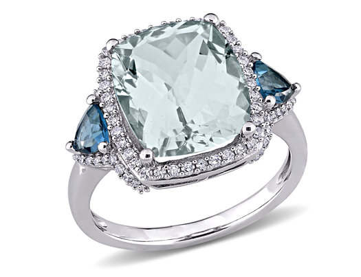 5.60 Carat (ctw) Aquamarine and London Blue Topaz Cocktail Ring in 14K White Gold with Diamonds (SI2-I1, G-H)