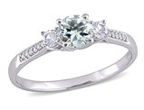 1.05 Carat (ctw) Aquamarine and Lab-Created White Sapphire Ring with Accent Diamonds in 10K White Gold