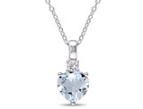 1.50 Carat (ctw) Clear Aquamarine Heart Solitaire Pendant Necklace in Sterling Silver with Chain and Lab-Created White Sapphires