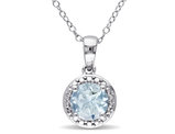1.15 Carat (ctw) Clear-Light Aquamarine Halo Pendant Necklace in Sterling Silver with Chain