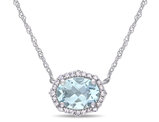 1.00 Carat (ctw) Aquamarine Halo Pendant Necklace in 10K White Gold with Chain and Diamonds