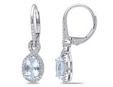 1.20 Carat (ctw) Aquamarine Dangle Drop Earrings with Diamonds 1/4 Carat (ctw) in 10K White Gold