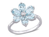 2.40 Carat (ctw) Aquamarine Flower Ring in 14K White Gold