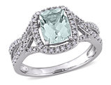 1.12 Carat (ctw) Aquamarine Cushion-Cut Ring in 10K White Gold with Diamonds