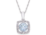 3/4 Carat (ctw) Aquamarine Pendant Necklace with Diamonds in 10K White Gold with Chain