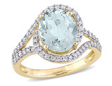 3.20 Carat (ctw) Oval Aquamarine Ring in 14K Yellow Gold with Diamonds 1/2 Carat (ctw)