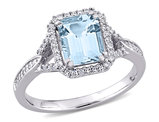 1.90 Carat (ctw) Aquamarine Octagon Ring with Diamonds in 14K White Gold