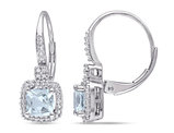 2.00 Carat (ctw) Cushion-Cut Aquamarine Dangle Earrings with Diamonds 1/5 Carat (ctw) in 10K White Gold