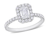 1.60 Carat (ctw VS2-Si1, K-L-M) Diamond Emerald-Cut Halo Engagement Ring in 14k White Gold