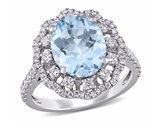 2.77 Carat (ctw) Aquamarine Halo Cocktail Ring with Diamonds 3/4 Carat (ctw) in 14K White Gold