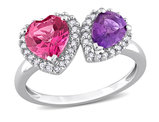 2.10 Carat (ctw) African Amethyst and Pink Topaz Heart Ring in 14K White Gold with Diamonds