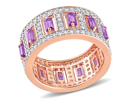 2.80 Carat (ctw) African Amethyst and White Topaz Eternity Ring Band in Rose Plated Sterling Silver