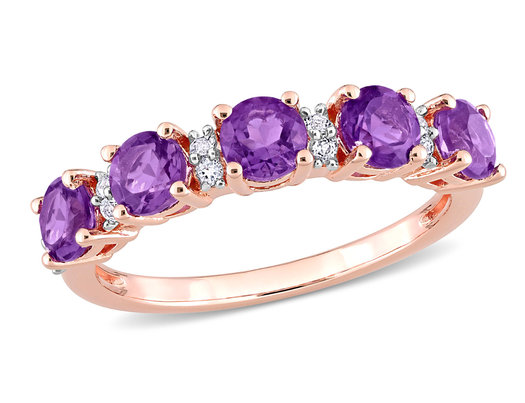 1.57 Carat (ctw) African Amethyst Five-Stone Ring with Rose Plated Sterling Silver